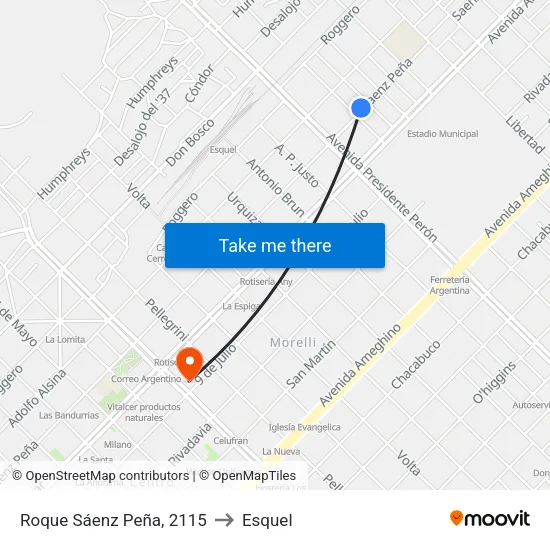 Roque Sáenz Peña, 2115 to Esquel map