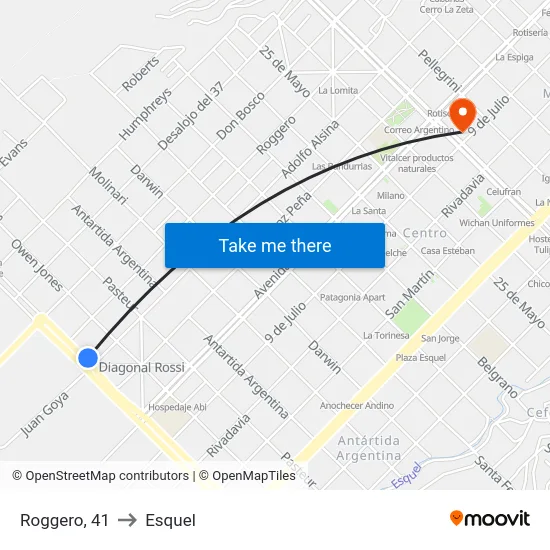 Roggero, 41 to Esquel map