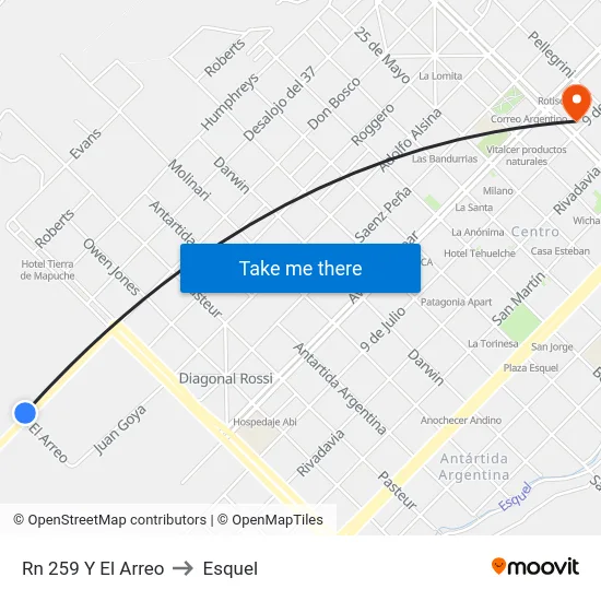Rn 259 Y El Arreo to Esquel map