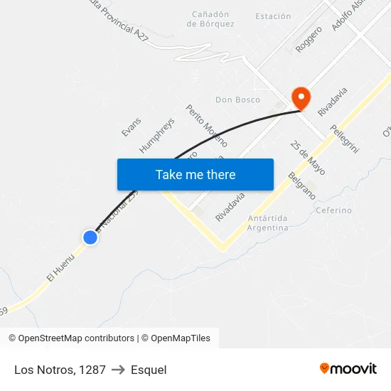 Los Notros, 1287 to Esquel map