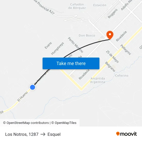 Los Notros, 1287 to Esquel map