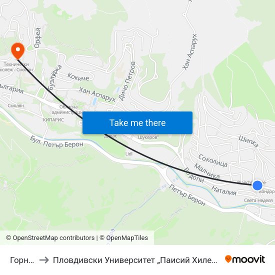 Горно Райково to Пловдивски Университет „Паисий Хилендарски“, Филиал Смолян, Физико-Технологичен Факултет map
