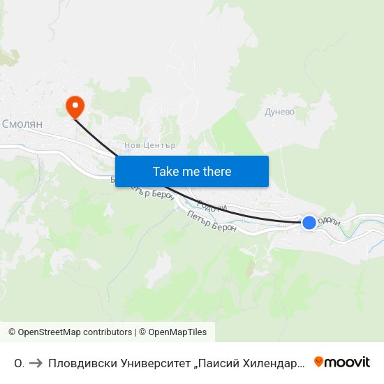 Окс to Пловдивски Университет „Паисий Хилендарски“, Филиал Смолян, Физико-Технологичен Факултет map