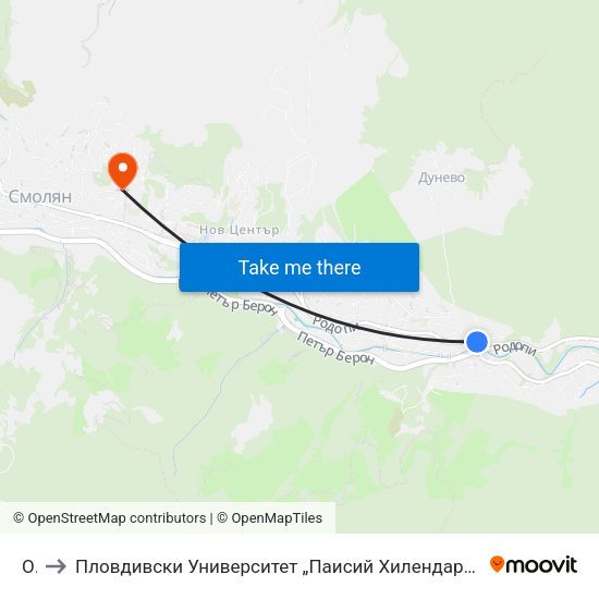 Окс to Пловдивски Университет „Паисий Хилендарски“, Филиал Смолян, Физико-Технологичен Факултет map