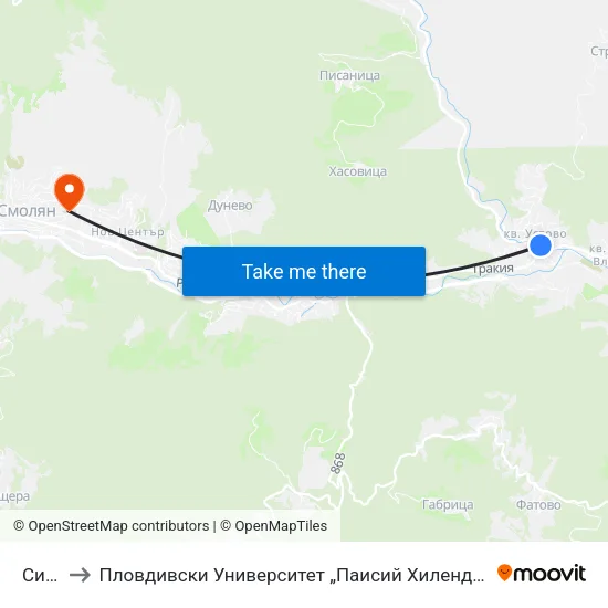 Синдикат to Пловдивски Университет „Паисий Хилендарски“, Филиал Смолян, Физико-Технологичен Факултет map