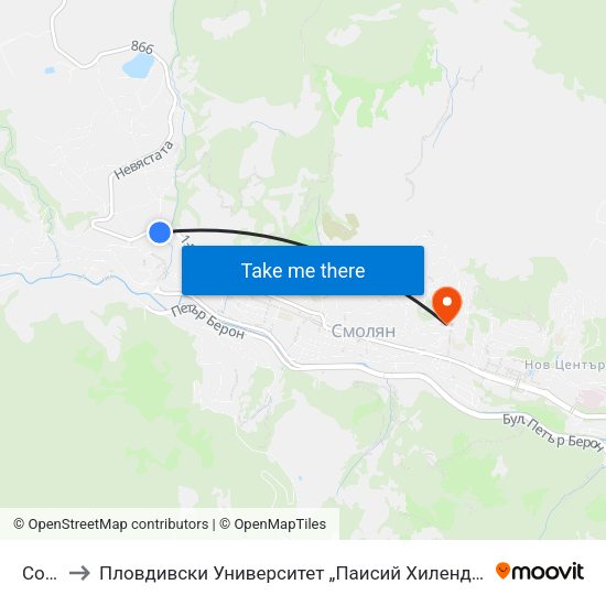 Соколица to Пловдивски Университет „Паисий Хилендарски“, Филиал Смолян, Физико-Технологичен Факултет map