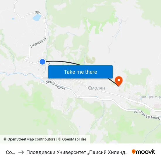 Соколица to Пловдивски Университет „Паисий Хилендарски“, Филиал Смолян, Физико-Технологичен Факултет map