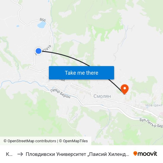 Каптажа to Пловдивски Университет „Паисий Хилендарски“, Филиал Смолян, Физико-Технологичен Факултет map