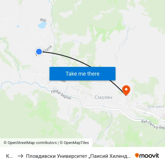 Каптажа to Пловдивски Университет „Паисий Хилендарски“, Филиал Смолян, Физико-Технологичен Факултет map