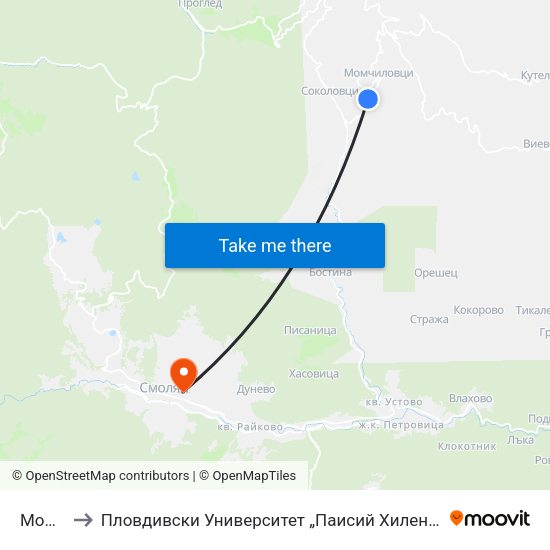 Момчиловци to Пловдивски Университет „Паисий Хилендарски“, Филиал Смолян, Физико-Технологичен Факултет map