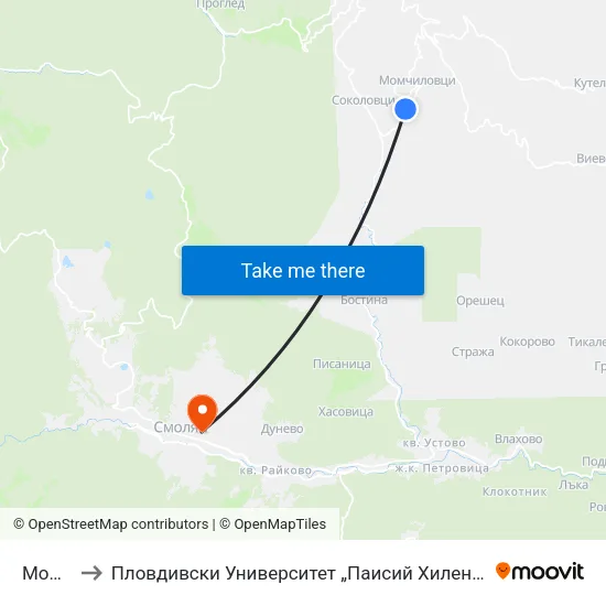 Момчиловци to Пловдивски Университет „Паисий Хилендарски“, Филиал Смолян, Физико-Технологичен Факултет map