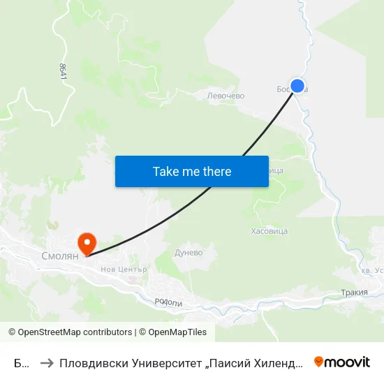 Бостина to Пловдивски Университет „Паисий Хилендарски“, Филиал Смолян, Физико-Технологичен Факултет map