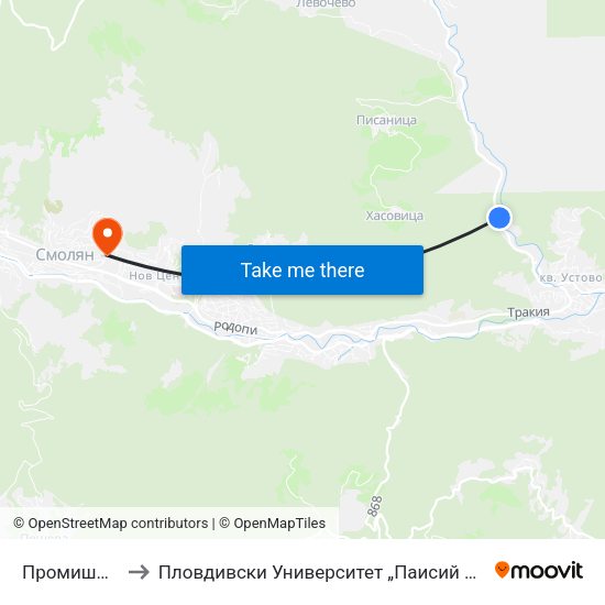 Промишлена Зона Бяла Река to Пловдивски Университет „Паисий Хилендарски“, Филиал Смолян, Физико-Технологичен Факултет map