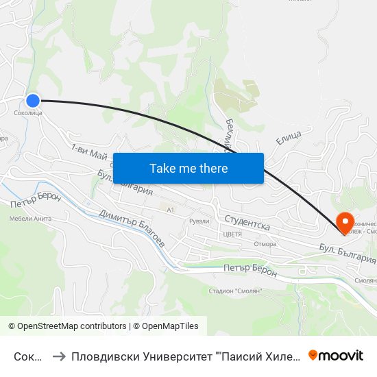 Соколица to Пловдивски Университет ""Паисий Хилендарски"" - Филиал Смолян map