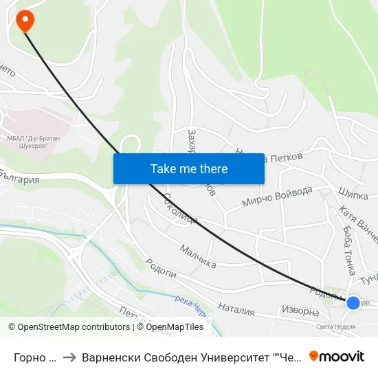 Горно Райково to Варненски Свободен Университет ""Черноризец Храбър"" - Филиал Смолян map
