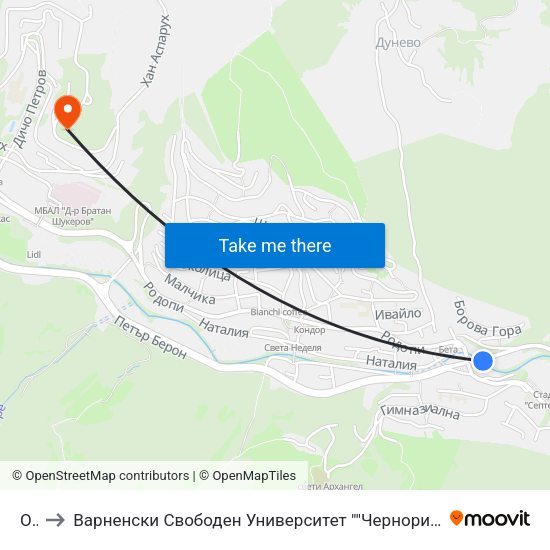 Окс to Варненски Свободен Университет ""Черноризец Храбър"" - Филиал Смолян map