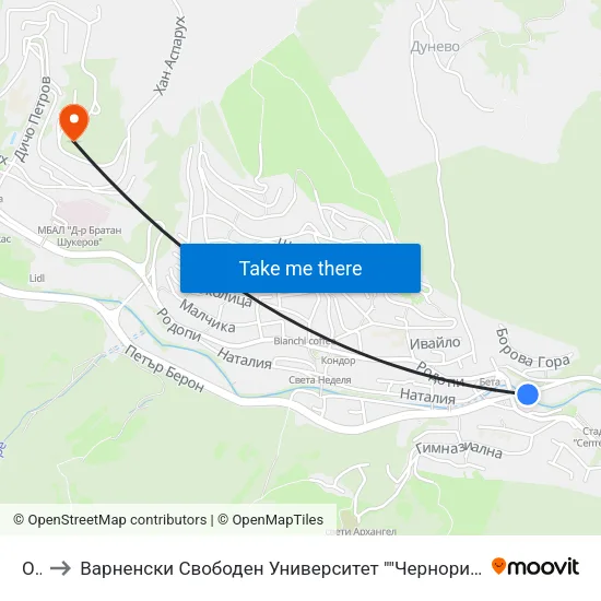 Окс to Варненски Свободен Университет ""Черноризец Храбър"" - Филиал Смолян map