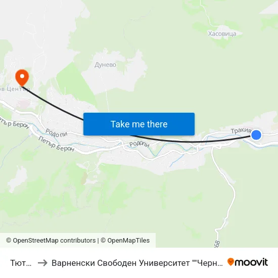 Тютюнева to Варненски Свободен Университет ""Черноризец Храбър"" - Филиал Смолян map