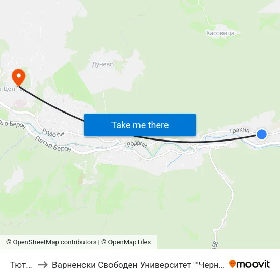 Тютюнева to Варненски Свободен Университет ""Черноризец Храбър"" - Филиал Смолян map