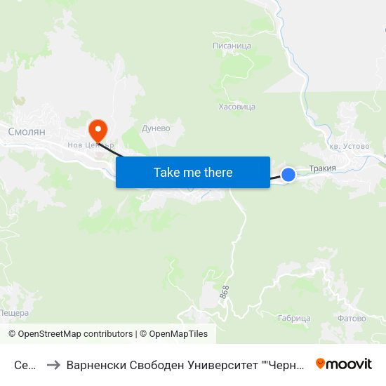 Сердика to Варненски Свободен Университет ""Черноризец Храбър"" - Филиал Смолян map
