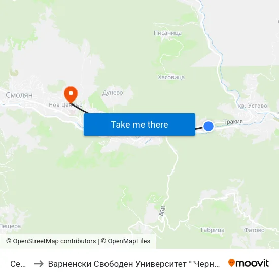Сердика to Варненски Свободен Университет ""Черноризец Храбър"" - Филиал Смолян map