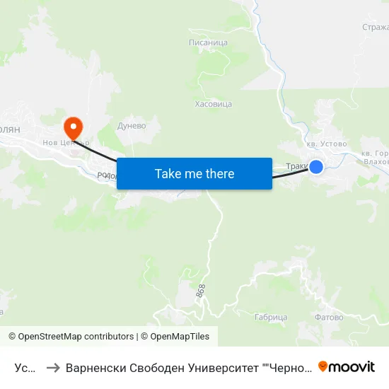 Устово I to Варненски Свободен Университет ""Черноризец Храбър"" - Филиал Смолян map
