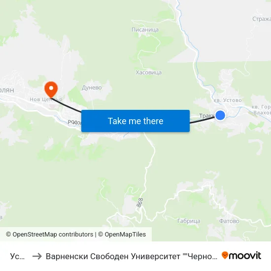 Устово I to Варненски Свободен Университет ""Черноризец Храбър"" - Филиал Смолян map