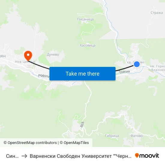 Синдикат to Варненски Свободен Университет ""Черноризец Храбър"" - Филиал Смолян map
