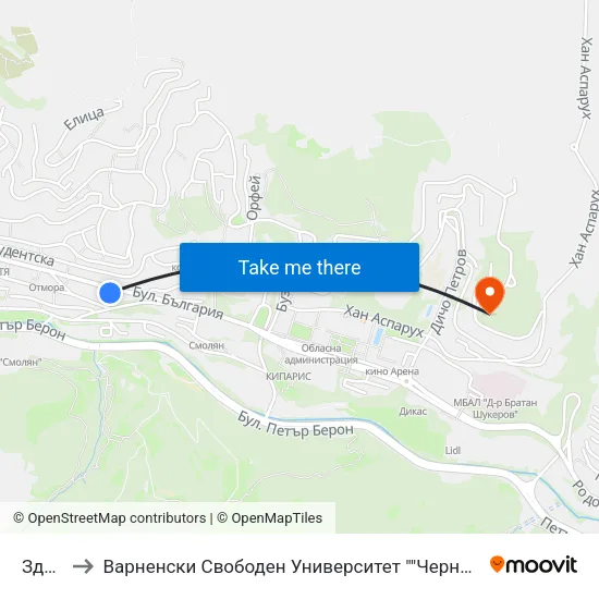 Здравец to Варненски Свободен Университет ""Черноризец Храбър"" - Филиал Смолян map
