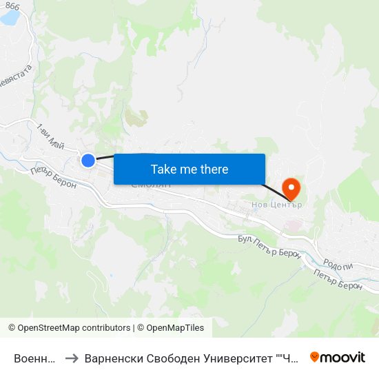 Военно Оръжие to Варненски Свободен Университет ""Черноризец Храбър"" - Филиал Смолян map