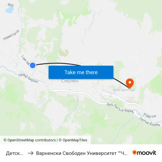Детска Градина to Варненски Свободен Университет ""Черноризец Храбър"" - Филиал Смолян map