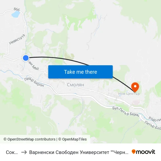 Соколица to Варненски Свободен Университет ""Черноризец Храбър"" - Филиал Смолян map