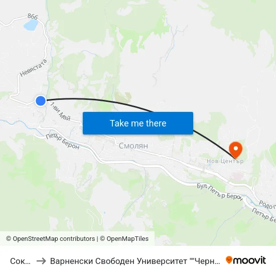 Соколица to Варненски Свободен Университет ""Черноризец Храбър"" - Филиал Смолян map