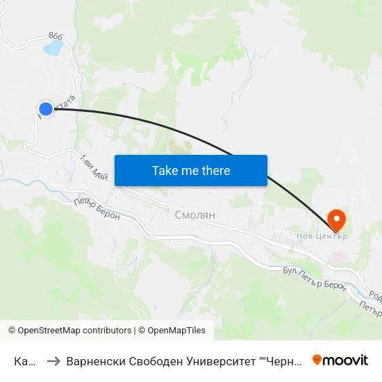 Каптажа to Варненски Свободен Университет ""Черноризец Храбър"" - Филиал Смолян map