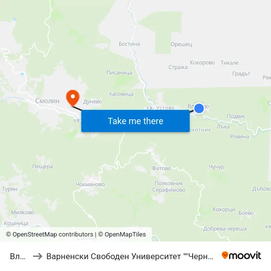 Влахово to Варненски Свободен Университет ""Черноризец Храбър"" - Филиал Смолян map