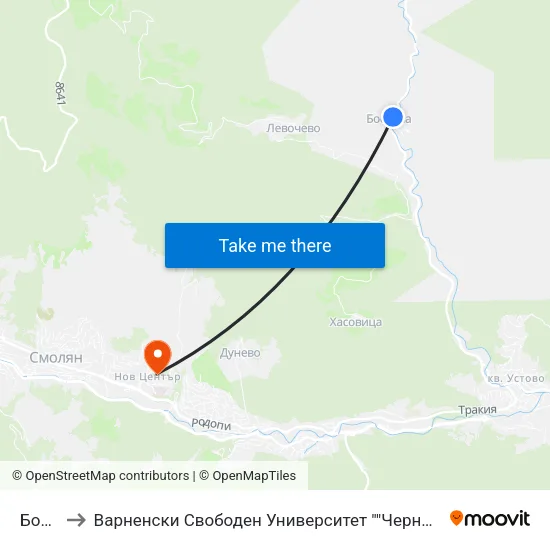 Бостина to Варненски Свободен Университет ""Черноризец Храбър"" - Филиал Смолян map