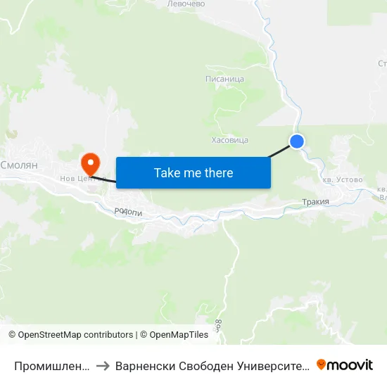 Промишлена Зона Бяла Река to Варненски Свободен Университет ""Черноризец Храбър"" - Филиал Смолян map