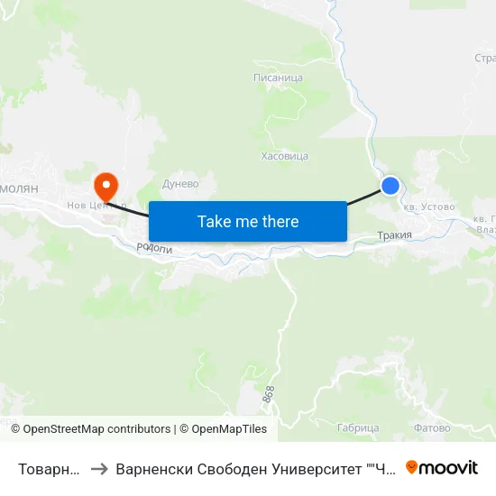 Товарни Превози to Варненски Свободен Университет ""Черноризец Храбър"" - Филиал Смолян map