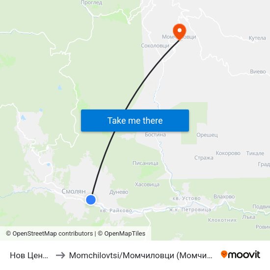 Нов Център to Momchilovtsi / Момчиловци (Момчиловци) map