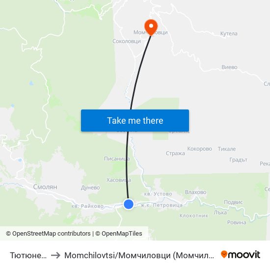 Тютюнева to Momchilovtsi / Момчиловци (Момчиловци) map