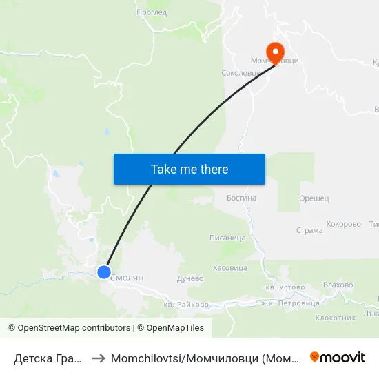 Детска Градина to Momchilovtsi / Момчиловци (Момчиловци) map