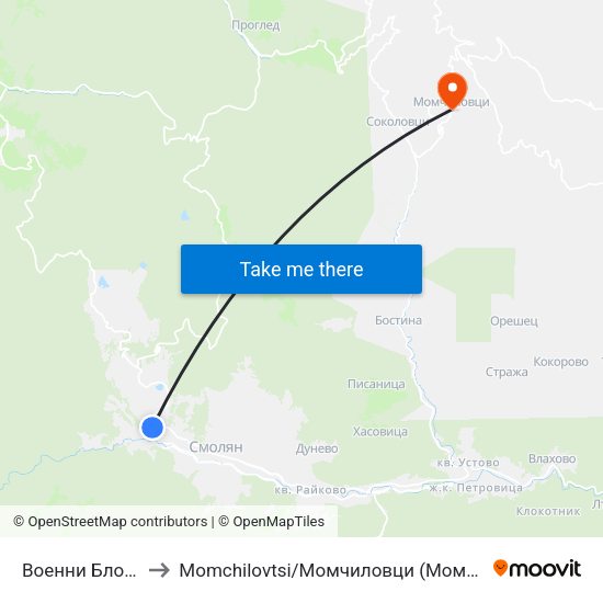 Военни Блокове to Momchilovtsi / Момчиловци (Момчиловци) map