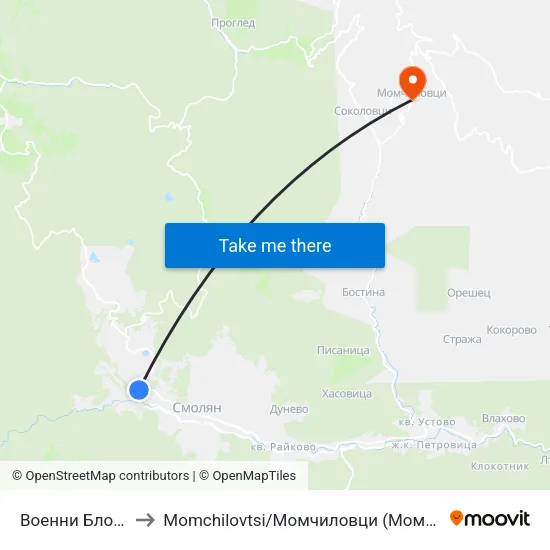 Военни Блокове to Momchilovtsi / Момчиловци (Момчиловци) map