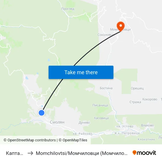 Каптажа to Momchilovtsi / Момчиловци (Момчиловци) map