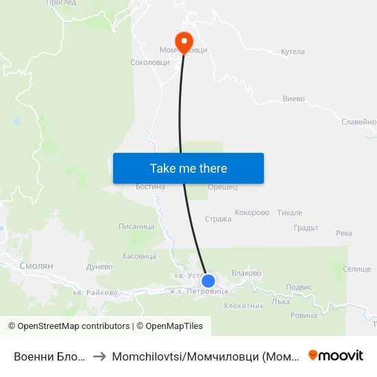 Военни Блокове to Momchilovtsi / Момчиловци (Момчиловци) map