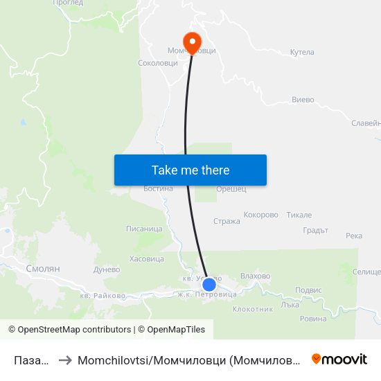Пазара to Momchilovtsi / Момчиловци (Момчиловци) map