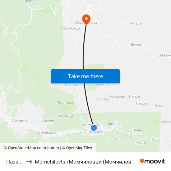 Пазара to Momchilovtsi / Момчиловци (Момчиловци) map