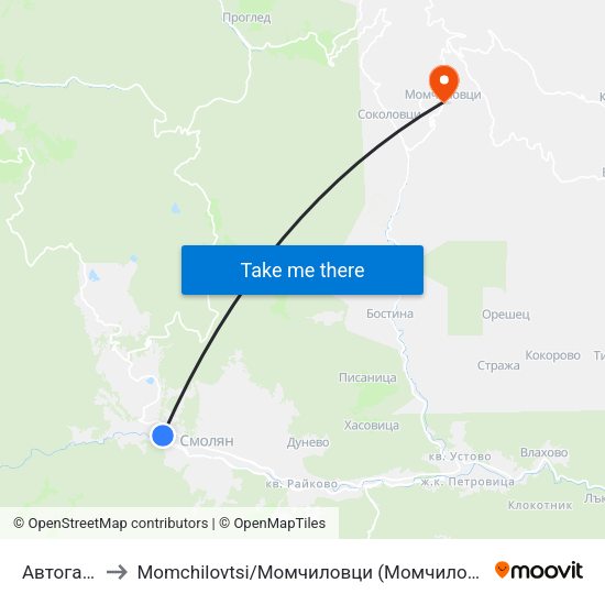 Автогара to Momchilovtsi / Момчиловци (Момчиловци) map