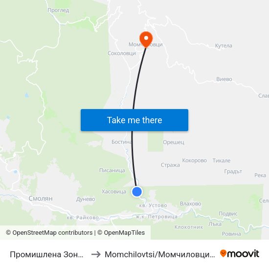 Промишлена Зона Бяла Река to Momchilovtsi / Момчиловци (Момчиловци) map