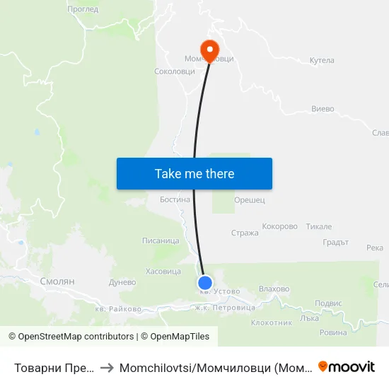 Товарни Превози to Momchilovtsi / Момчиловци (Момчиловци) map